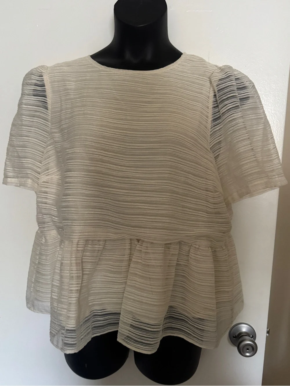 Anthropologie Sunday in Brooklyn Cream Sheer Bow-Back Blouse Top Plus Size 2X 🎀